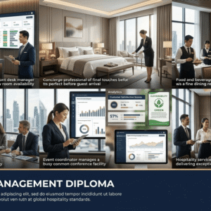 Hospitality Management Diploma learners managing hotel operations, guest services, events, and hospitality teams
