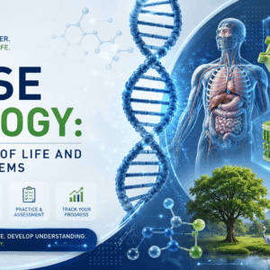 Educational banner for IGCSE Biology Course covering cells, genetics, ecosystems, and life science concepts