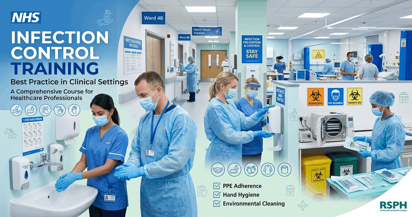 Infection Control Training course showing hygiene practices, PPE use, and hospital infection prevention procedures in UK settings