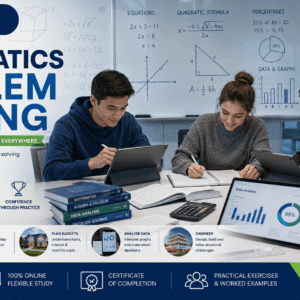 Modern learning environment showing Mathematics Problem Solving with equations, graphs, and practical calculations