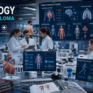Healthcare and physiology professionals studying human body systems in a Physiology Advanced Diploma environment