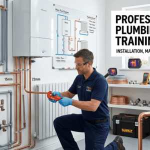 Plumbing Heating Training course showing pipework, boilers, heating systems, and UK plumbing installation work