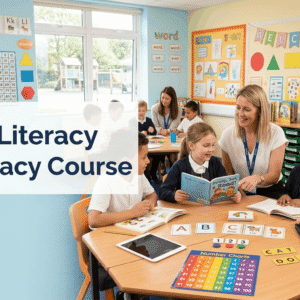 Primary classroom showing Primary Literacy Numeracy support with children learning reading, writing, and maths skills