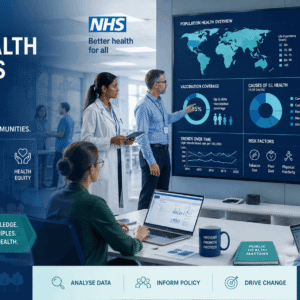 Public Health Principles training showing healthcare professionals analysing community health data and prevention strategies