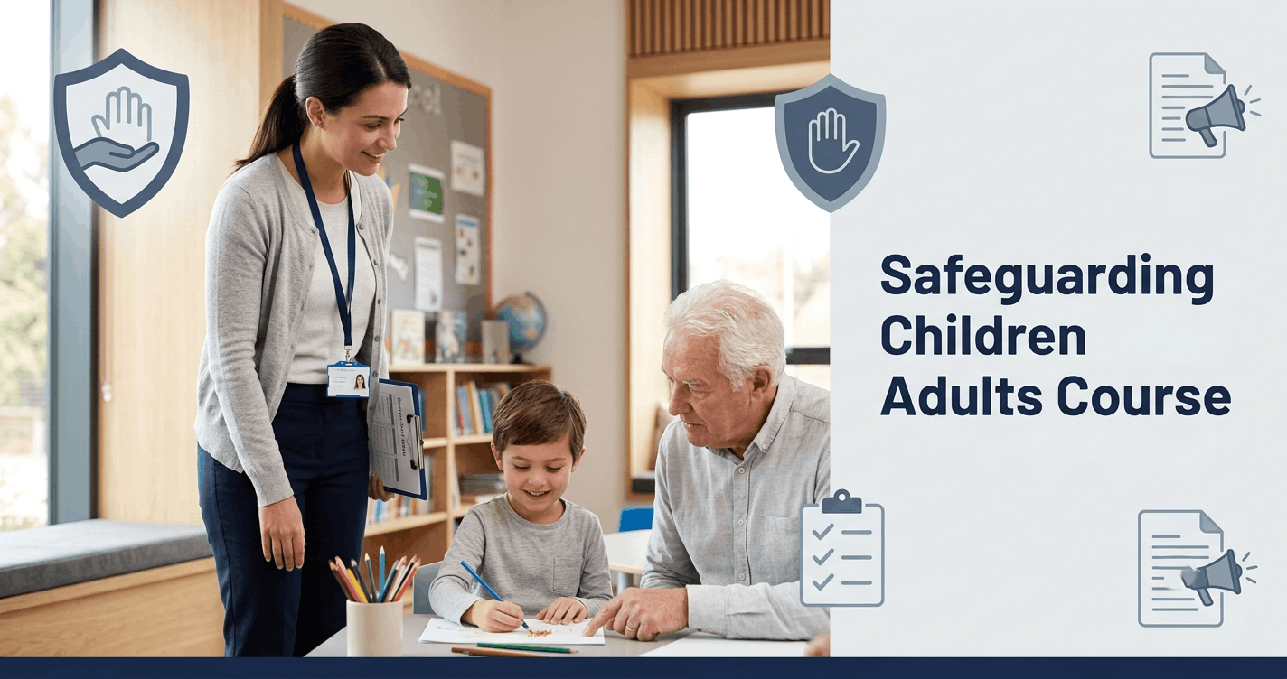 Professional safeguarding training showing Safeguarding Children Adults awareness in a safe care environment with support staff