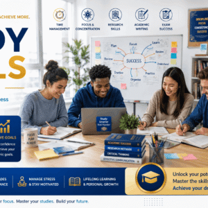 Students improving academic performance in Study Skills Course using notes planners research tools and learning strategies