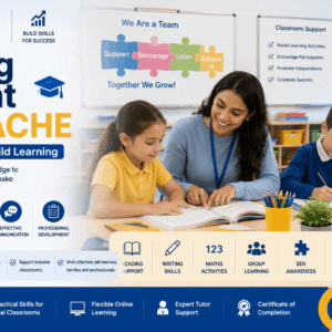 Teaching Assistant Skills CACHE course showing classroom support, pupil learning and school teamwork activities