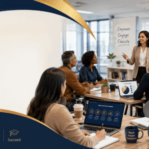Adult Learning Diploma banner featuring diverse adult learners in a modern classroom with digital learning tools