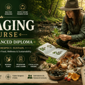 Foraging Course showing expert gathering edible plants and wild foods in a natural woodland environment