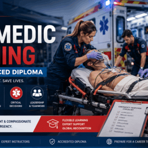 Paramedic Training banner showing emergency responders delivering advanced pre-hospital care in a medical emergency setting