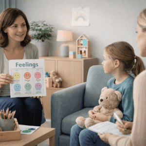 Child Counselling Certificate training session demonstrating supportive communication with young clients