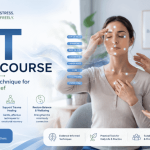 EFT Tapping Course banner showing emotional healing and stress relief techniques in a calm wellness setting