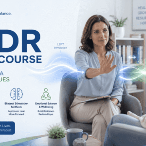 EMDR Therapy Course banner showing therapist supporting trauma healing in a calm clinical setting