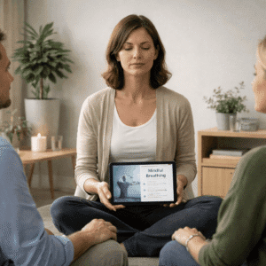 Mindfulness Certification training session demonstrating meditation techniques for stress reduction and emotional wellbeing