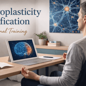Learner practising guided brain rewiring exercise during neuroplasticity certification training session