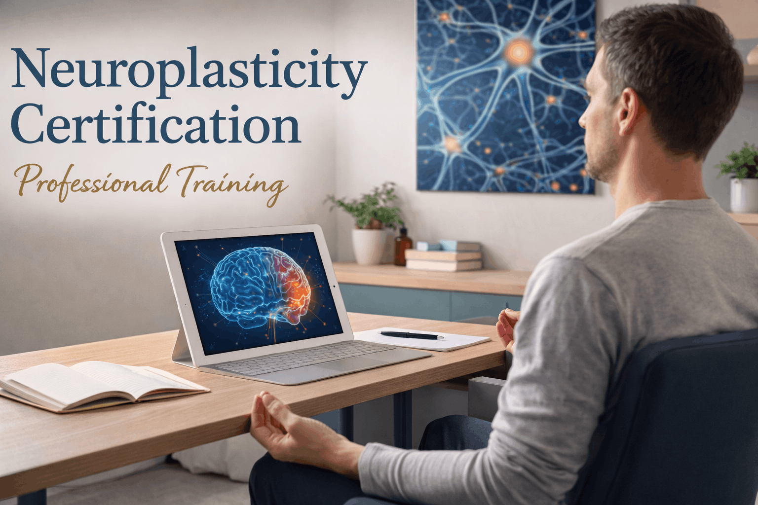 Learner practising guided brain rewiring exercise during neuroplasticity certification training session