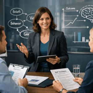 Professional coaching session demonstrating NLP Certification techniques for communication, rapport building, and behavioural change