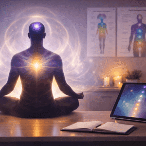 Psychic Development Certification training showing aura energy field and intuitive meditation practices in a wellness setting