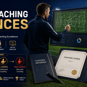 UEFA Coaching Licences guide showing football coaching pathways, training sessions and professional development.