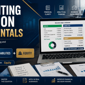 Accounting equation course showing assets, liabilities, balance sheet, and financial accounting concepts