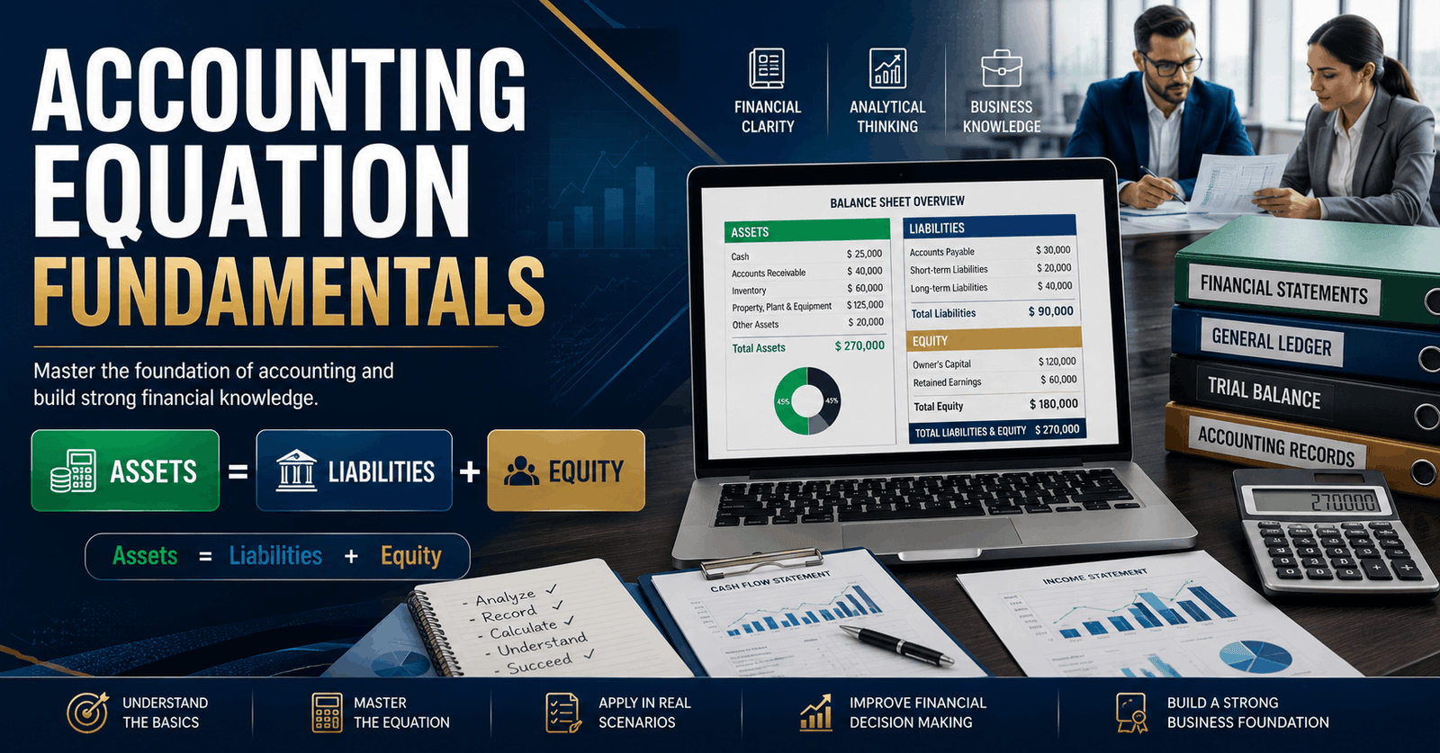Accounting equation course showing assets, liabilities, balance sheet, and financial accounting concepts