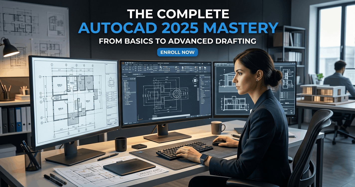AutoCAD Course showing professional CAD drafting and technical design workflow