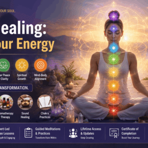 Chakra Healing Course showing energy centers, meditation, spiritual healing, and chakra balancing techniques