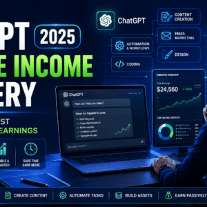 Professional banner for ChatGPT Passive Income course showing AI-powered productivity and digital income strategies