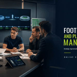 Football player loans meeting with club representatives reviewing agreements, regulations and player development plans.