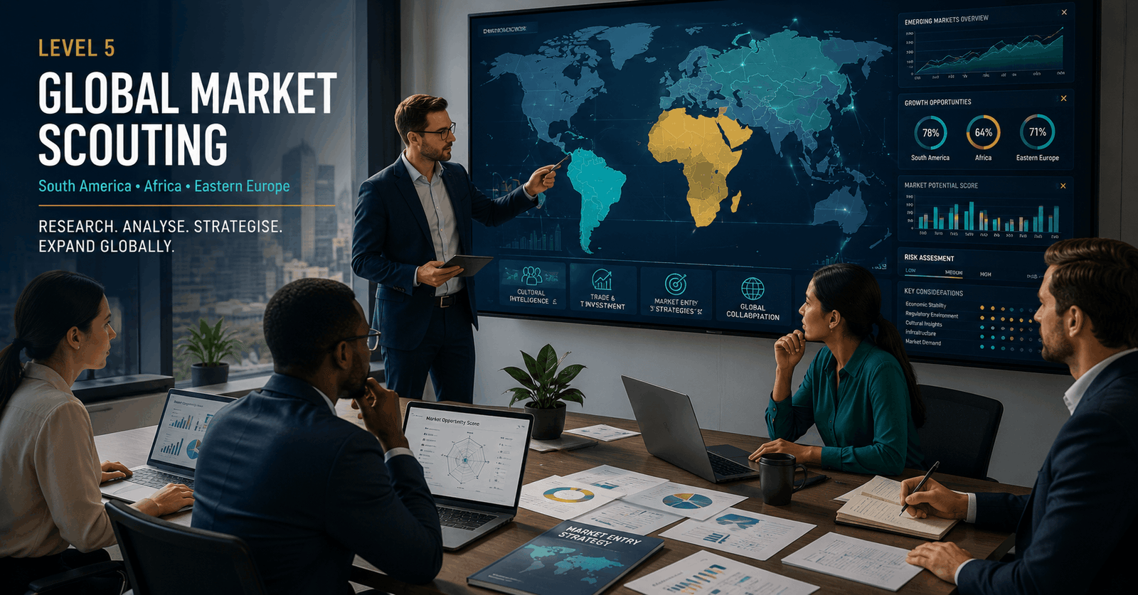 Professionals analysing Global Market Scouting opportunities across international regions and emerging markets.