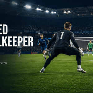 Goalkeeper 1v1 training showing a keeper closing down an attacker during a high-pressure scoring opportunity.