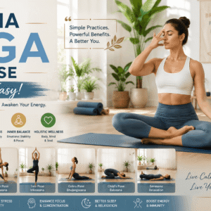 Professional Hatha yoga course banner showing beginner yoga poses for balance, flexibility, and relaxation