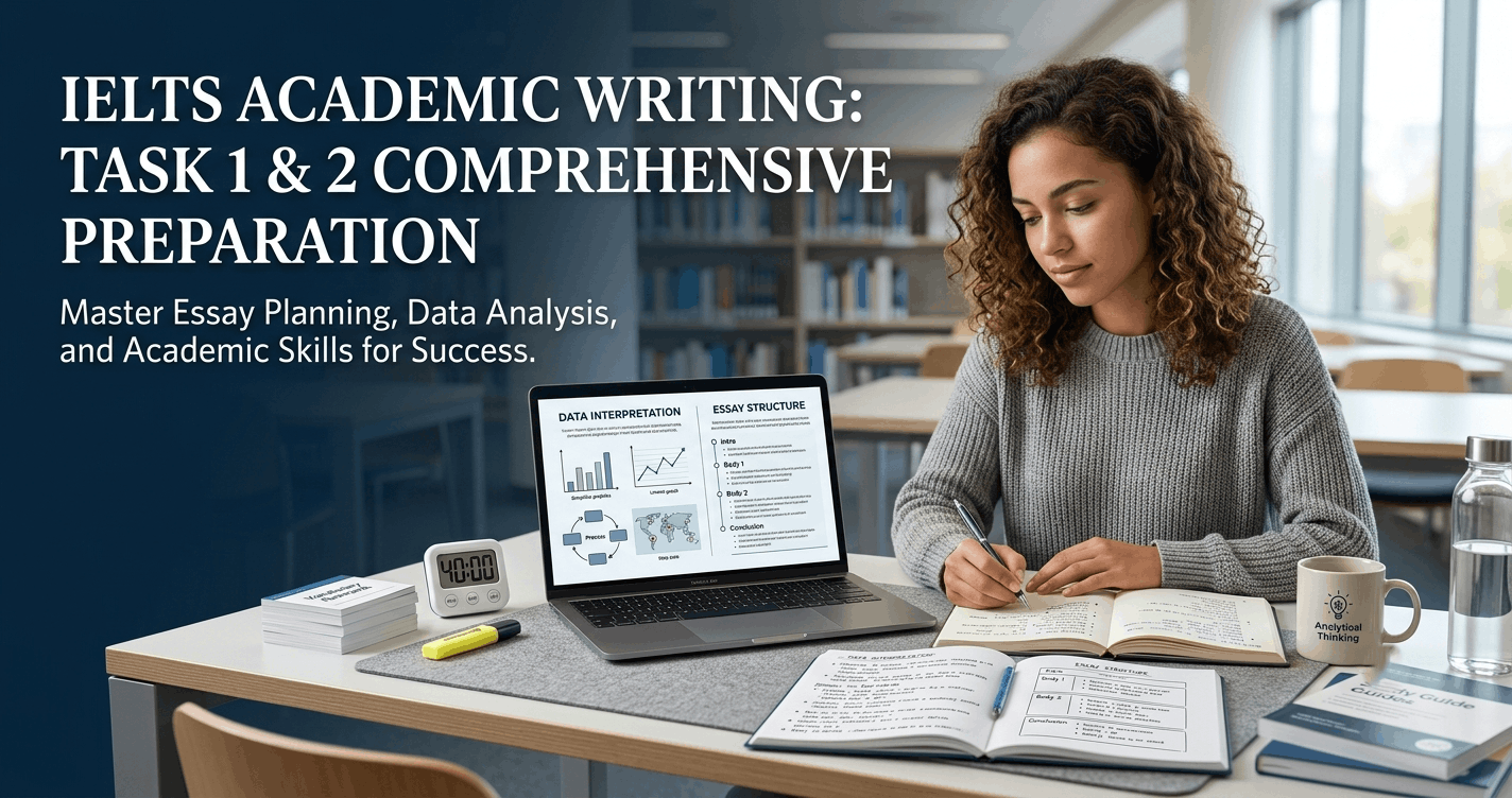 Student practising charts and essay responses for IELTS Academic Writing Task 1 and Task 2 preparation