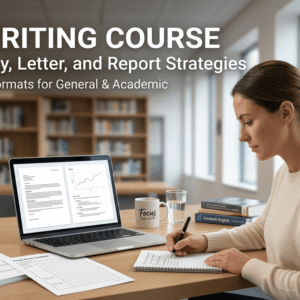 Student practising essays, letters and reports for an IELTS Writing Course focused on Band 7+ writing strategies