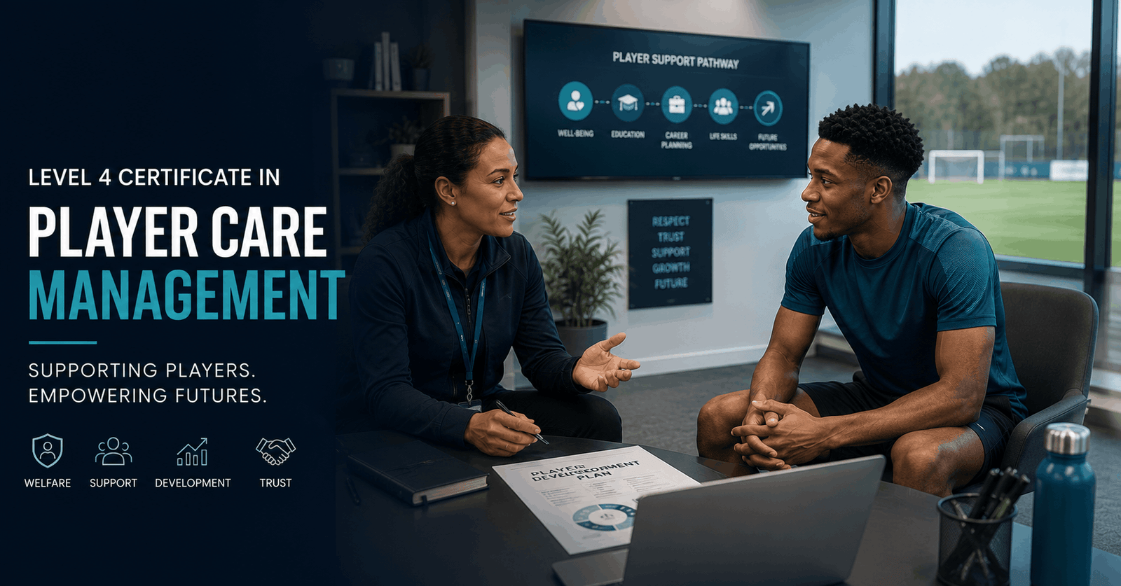 Player Care Management professional supporting a football player with well-being, development and career planning.