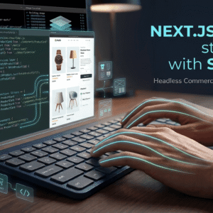 Shopify Developer Course image showing Next.js code, API connections, products, shopping cart and custom storefront development.