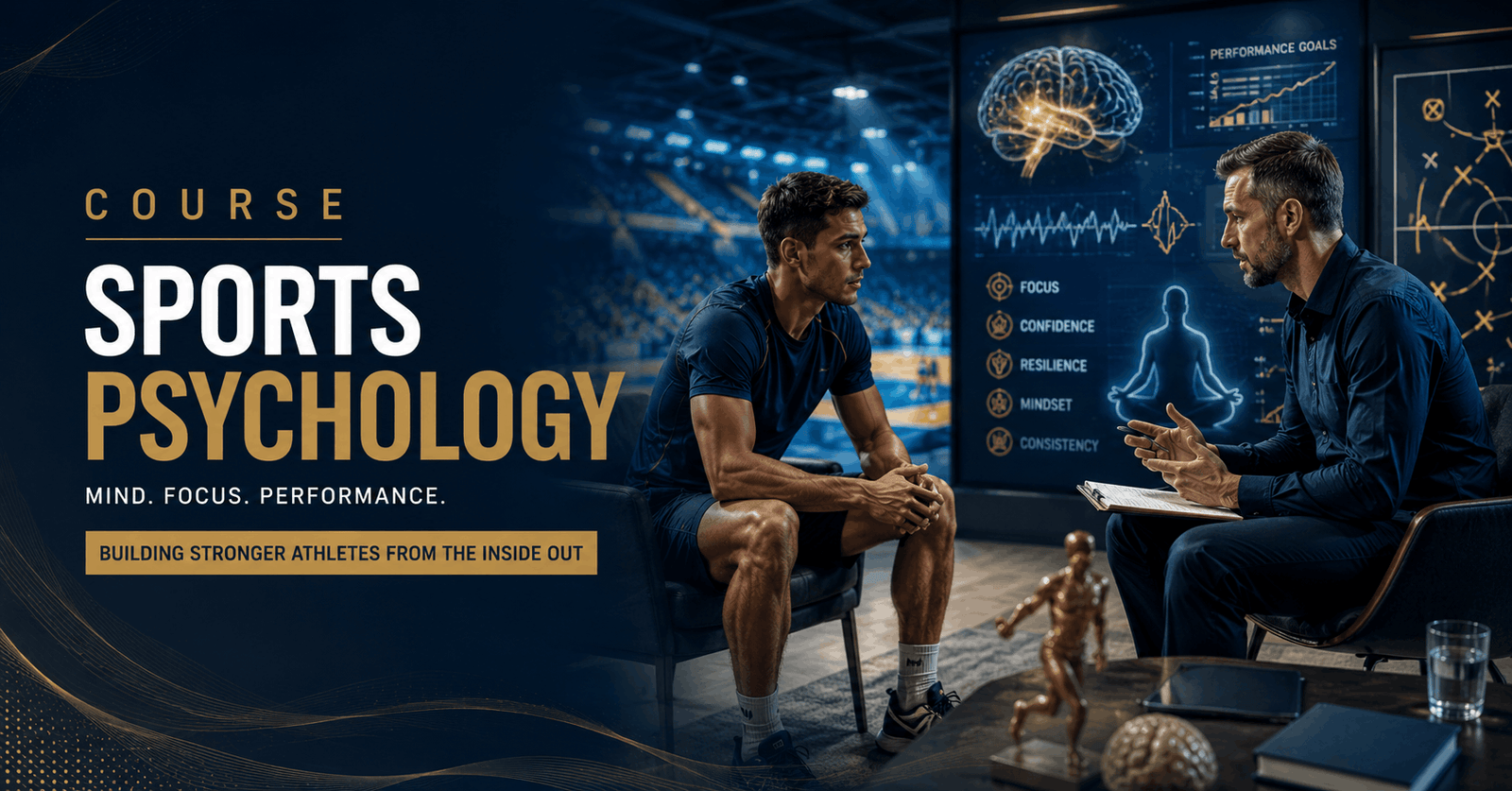 Sports psychology coach helping an elite athlete develop confidence, focus and mental resilience before competition.