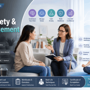 Stress Anxiety Course showing mental wellness, stress management techniques, mindfulness, and emotional balance strategies