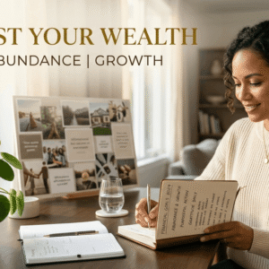 Person visualising financial goals in a calm setting for a Wealth Manifestation Course focused on abundance mindset