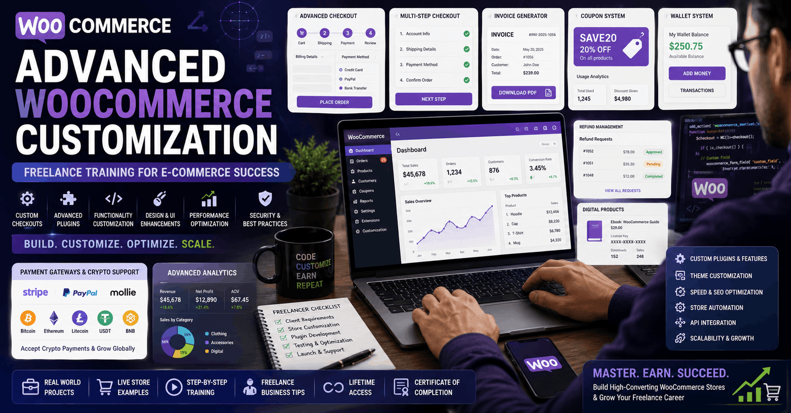 Freelancer learning WooCommerce customization with checkout optimization and e-commerce dashboard tools