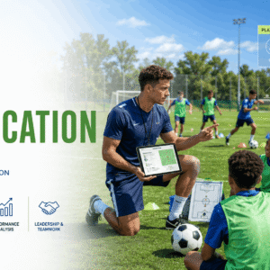 UEFA C certification football coach leading community players through practical coaching drills on a football pitch.