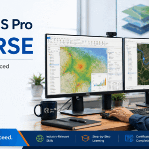 Student creating professional digital maps in ArcGIS Pro Course using GIS layers, charts, and spatial data visualization.