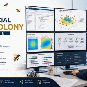 Student learning Artificial Bee Colony optimization in MATLAB with algorithm diagrams, code, and engineering optimization graphs.