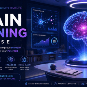 Professional educational banner for Brain Training Course showing memory, focus, and cognitive enhancement concepts