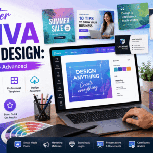 Canva Graphic Design course teaching poster creation, social media design, branding, presentations, and visual content creation