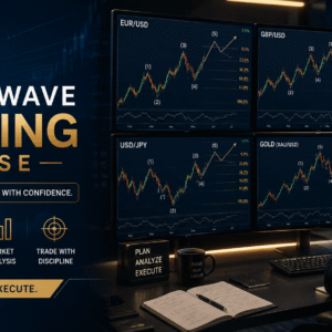 Trader analysing forex charts using Elliott Wave Trading patterns to identify market trends and trading opportunities.