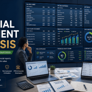 Financial Statement Analysis dashboard showing balance sheets, cash flow, financial ratios, and corporate reporting.