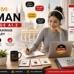 German language course A1.2 featuring grammar lessons, vocabulary building, and structured language practice