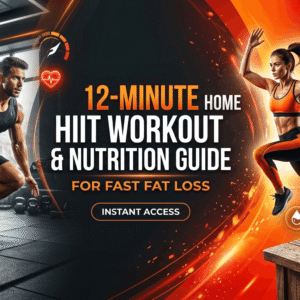 Home HIIT Workout course banner showing fat loss exercises, fitness training, and nutrition planning at home