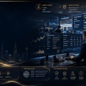 Investment Banking Operations course banner showing trading systems, derivatives, and market workflow analysis